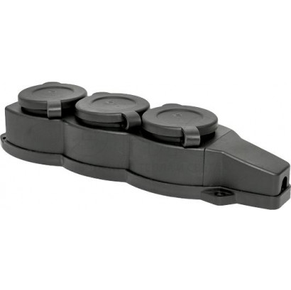 Розетка трехместная 16А 230В 2P+PE IP44 с защитными крышками каучук PROxima